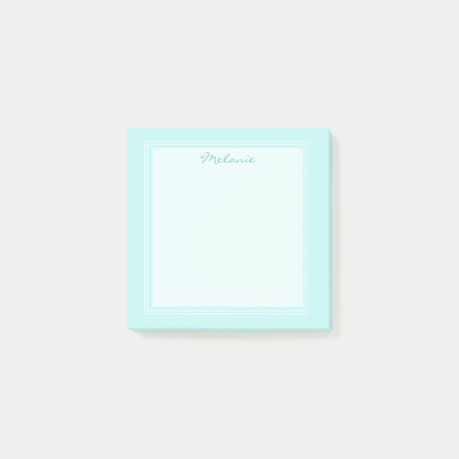 Modern Light Teal White Border Script Post-it Notes (Front)