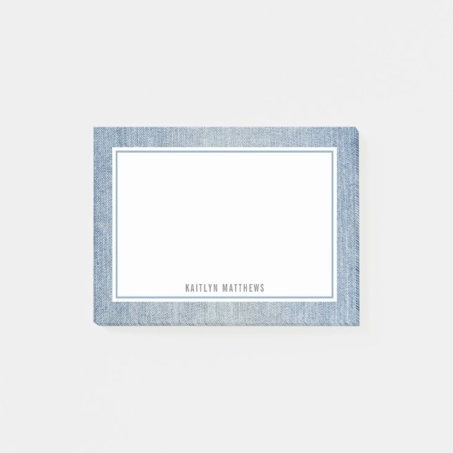 Modern Light Wash Denim Jeans Texture Name Post-it Notes (Front)