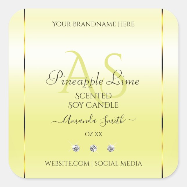 Modern Light Yellow Product Labels Jewels Monogram (Front)