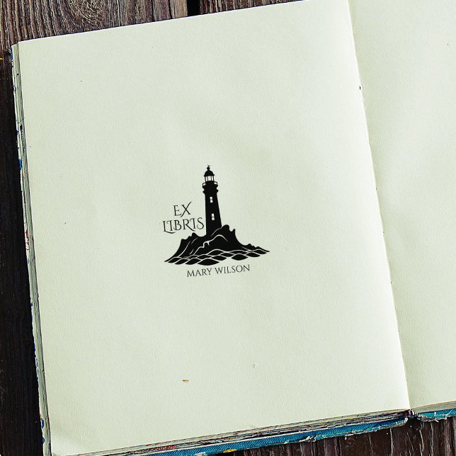 Modern Lighthouse Ex Libris Library Custom Rubber Stamp (Creator Uploaded)