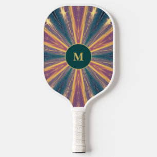 Modern Lightning Blue Yellow Purple Monogram Pickleball Paddle