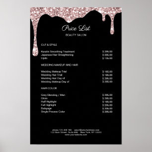 Modern Lightpink Black Glitter Price List Poster