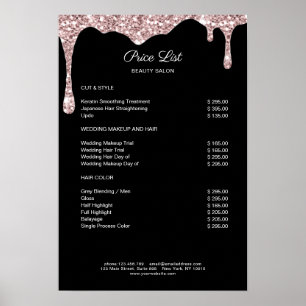 Modern Lightpink Black Glitter Price List Poster