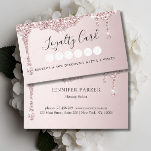 Modern Lightpink Glitter Drop Salon & Spa Loyalty Business Card