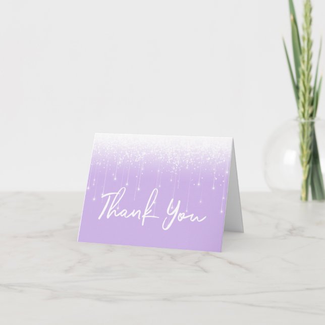 Modern Lights Lavender White Sweet 16 Thank You Card (Front)