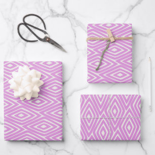 Modern Lilac and White Geometric Diamond Pattern Wrapping Paper Sheet