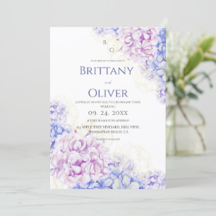Modern Lilac & Blue Floral Wedding Invitation