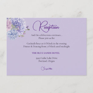 Modern Lilac Blue Hydrangea Floral Reception  Enclosure Card