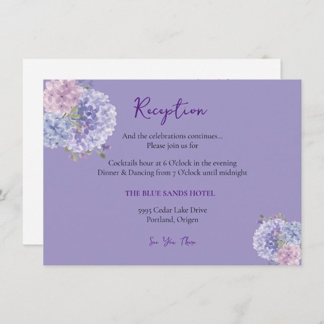 Modern Lilac Blue Hydrangea Floral Reception  Enclosure Card (Front/Back)