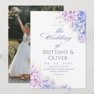  Modern Lilac & Blue Spring  Floral Wedding Invitation