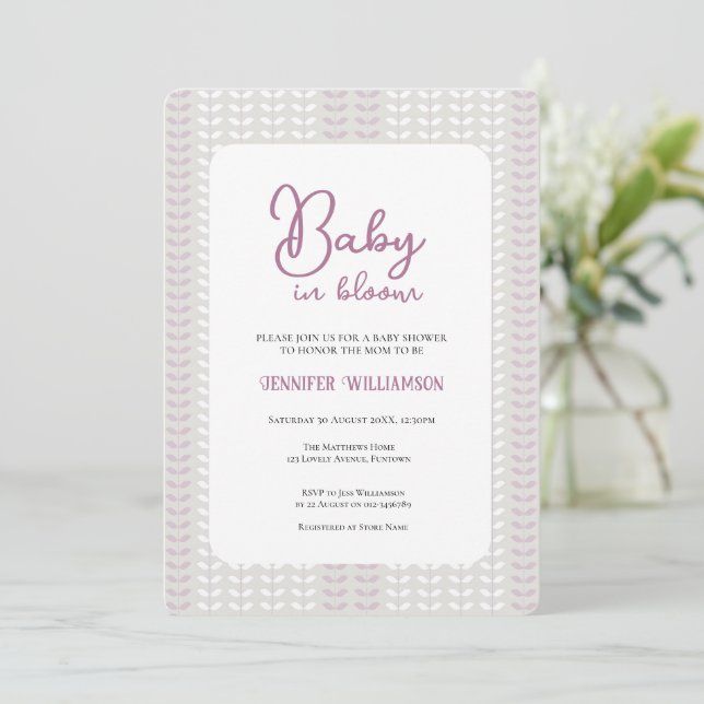 Modern Lilac Botanical Baby Shower invitation (Standing Front)