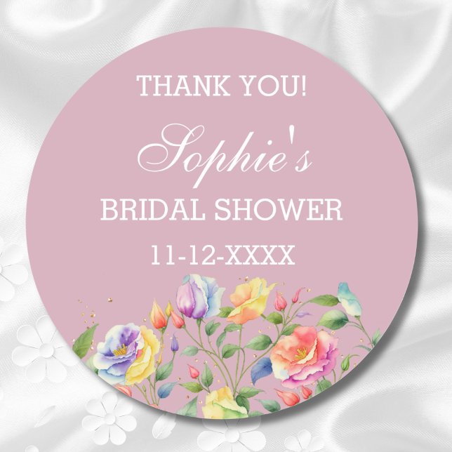 Modern Lilac Bright Roses Bridal Shower Thank You Classic Round Sticker (Creator Uploaded)
