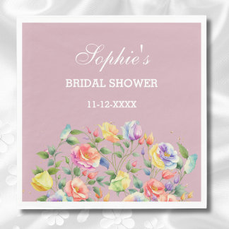 Modern Lilac Bright Roses Floral Bridal Shower Napkin