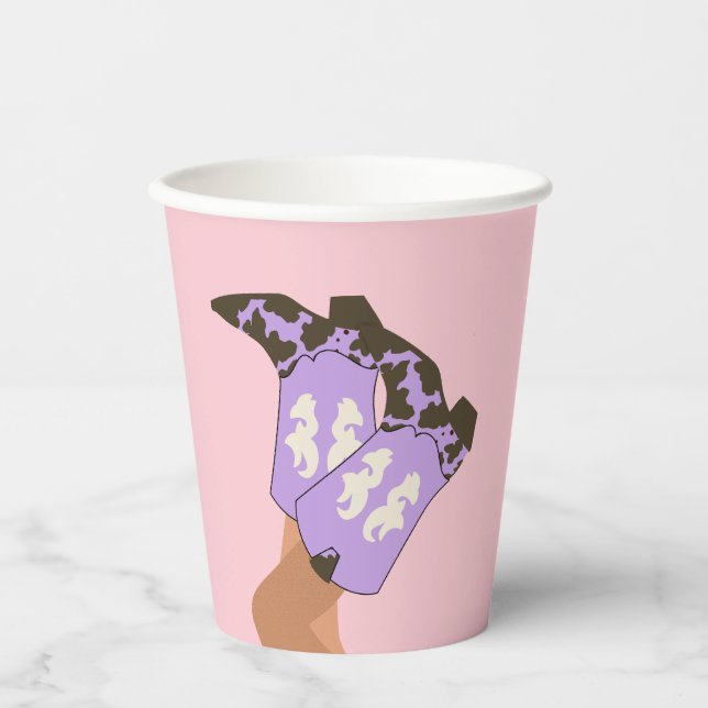 Modern Lilac Cowboy Cowgirl Western Boots Paper Cups (Front)