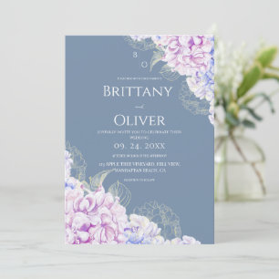 Modern Lilac & Dusty Blue Floral Wedding Invitation