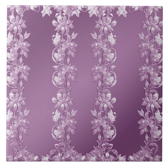 Modern Lilac Floral Ceramic Tile (Front)