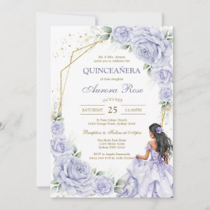 Modern Lilac Floral Quinceanera Invitation