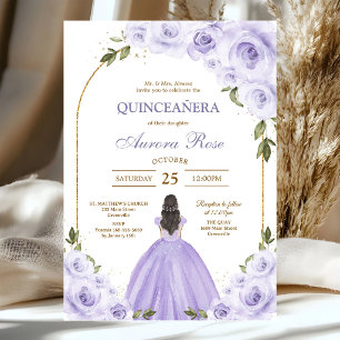 Modern Lilac Floral Quinceanera Invitation