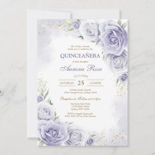 Modern Lilac Floral Quinceanera Invitation