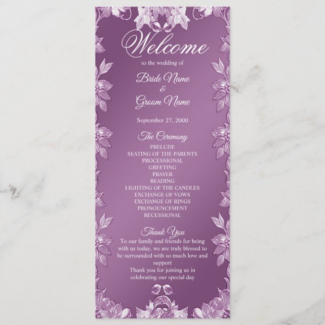 Modern Lilac Floral Wedding Program Programme (Front)