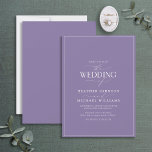 Modern Lilac Lavender Calligraphy Wedding Invitation<br><div class="desc">Trendy, elegant and modern, this simple, minimalist lilac lavender and white typography wedding design features 'The Wedding Of' in modern calligraphy and Serif text as the main design feature, and is based on our bestselling bridal shower invite. The back of the card features a lilac lavender texture. Contact designer for...</div>