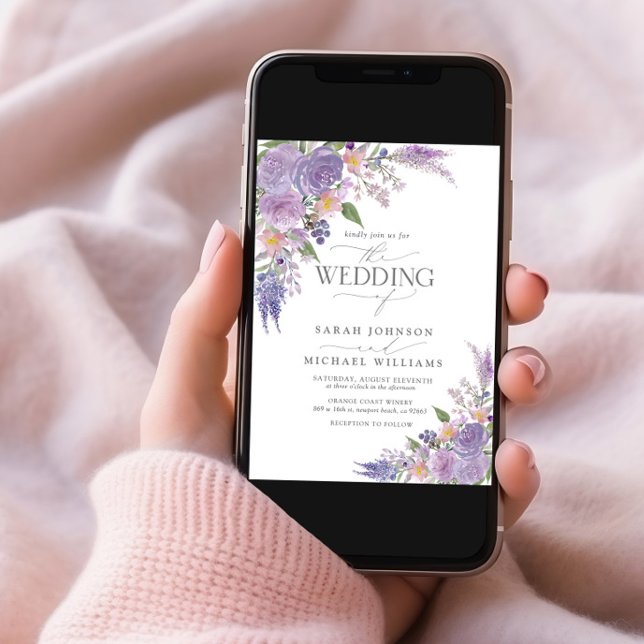 Modern Lilac Lavender Mauve Script Floral Wedding Invitation (Creator Uploaded)