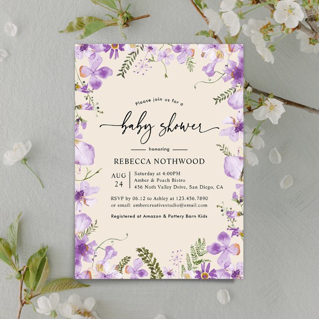 Modern Lilac Mauve Florals Baby Shower  Invitation (Creator Uploaded)