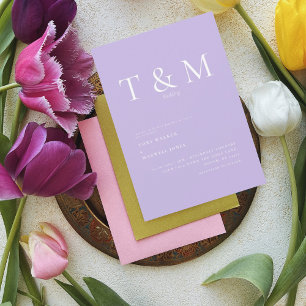 Modern Lilac Monogram No Parents Wedding Invitation