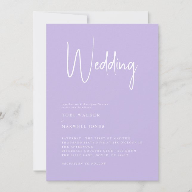Modern Lilac No Parents Wedding Invitation (Front)