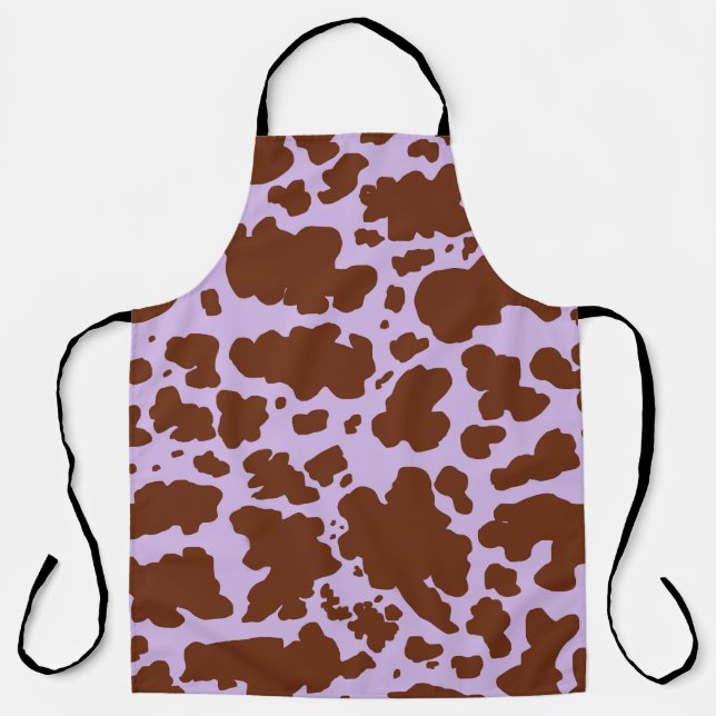 Modern Lilac Purple and Brown Cow Skin Print Apron (Front)