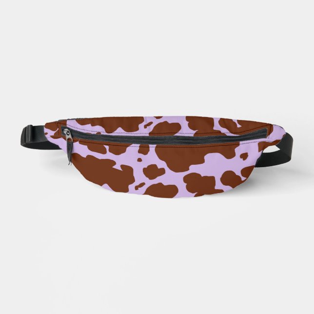 Modern Lilac Purple and Brown Cow Skin Print Bum Bags (Front)