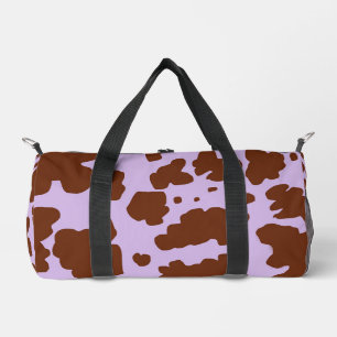 Modern Lilac Purple and Brown Cow Skin Print Duffle Bag