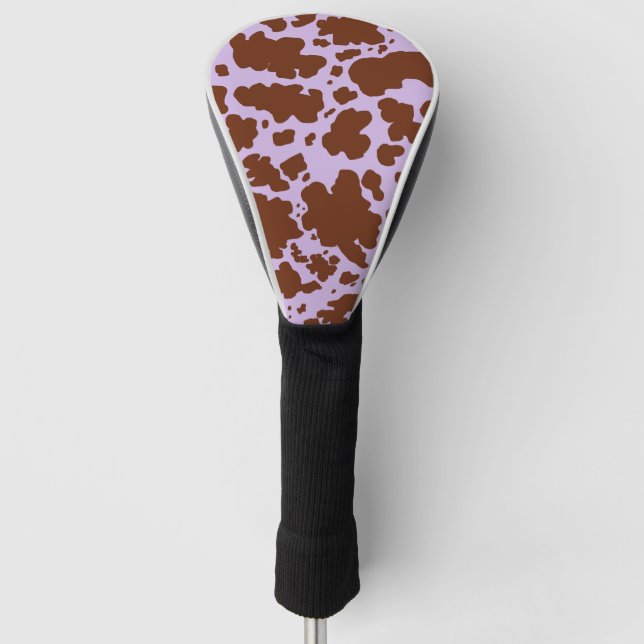 Modern Lilac Purple and Brown Cow Skin Print Golf Head Cover (Front)