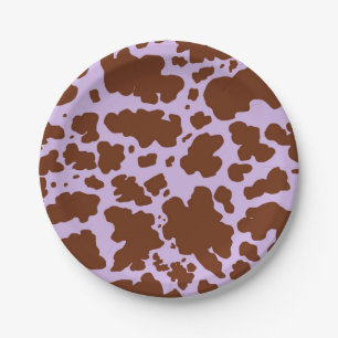 Modern Lilac Purple and Brown Cow Skin Print Paper Plate