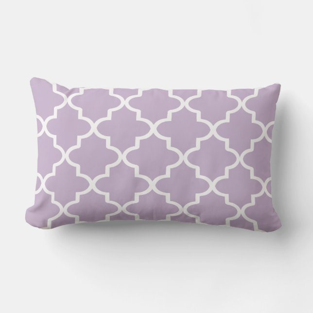 Modern Lilac Purple and White Moroccan Quatrefoil Lumbar Cushion (Front)