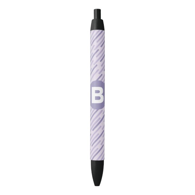 Modern Lilac Purple Diagonal Stripes Monogram Black Ink Pen (Front Vertical)