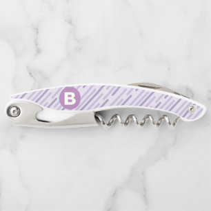 Modern Lilac Purple Diagonal Stripes Monogram Corkscrew