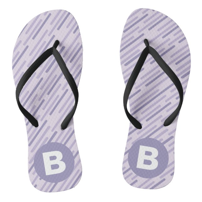 Modern Lilac Purple Diagonal Stripes Monogram Jandals (Footbed)