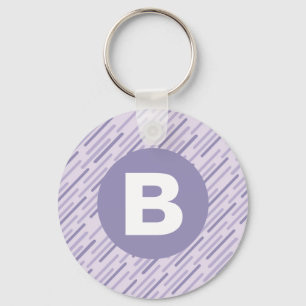 Modern Lilac Purple Diagonal Stripes Monogram Key Ring