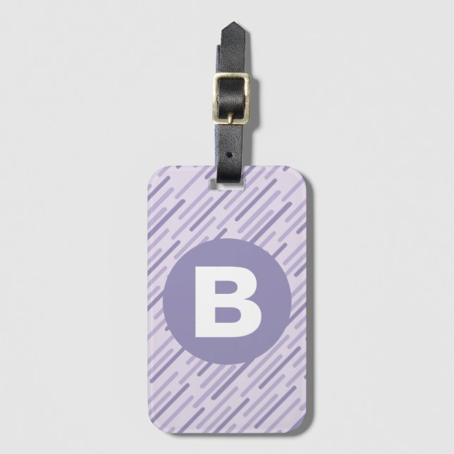 Modern Lilac Purple Diagonal Stripes Monogram Luggage Tag (Front Vertical)