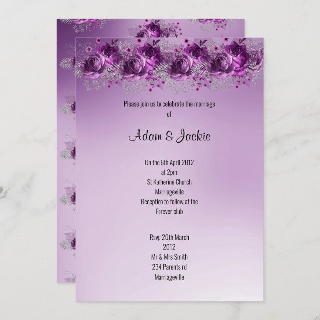 Modern Lilac Purple floral ELEGANT WEDDING Invitation (Front/Back)