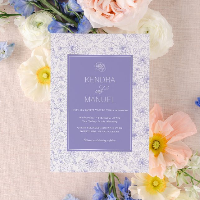 Modern Lilac Purple Floral Toile Wedding Invitation (Creator Uploaded)