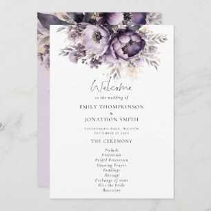 Modern Lilac Purple Florals Wedding Program Invitation