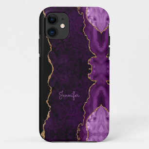Modern Lilac Purple Gold Agate Crystal Personalise Case-Mate iPhone Case