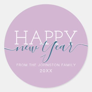 Modern lilac purple Happy new Year Classic Round Sticker