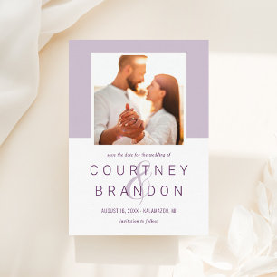 Modern Lilac Purple Monogram Wedding Photo Save The Date