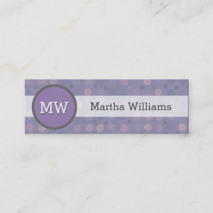 Modern Lilac Purple Polka Dot Pattern Monogram Mini Business Card