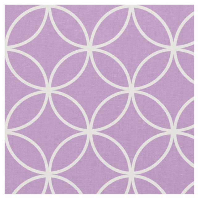 Modern Lilac Purple White Circle Diamond Pattern Fabric (Close Up)