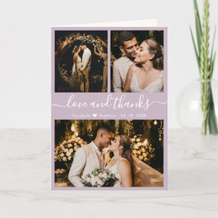 Modern Lilac Wedding 3 Photo Collage Thank You Card