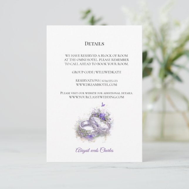 Modern Lilac Wedding invitation detail (Standing Front)